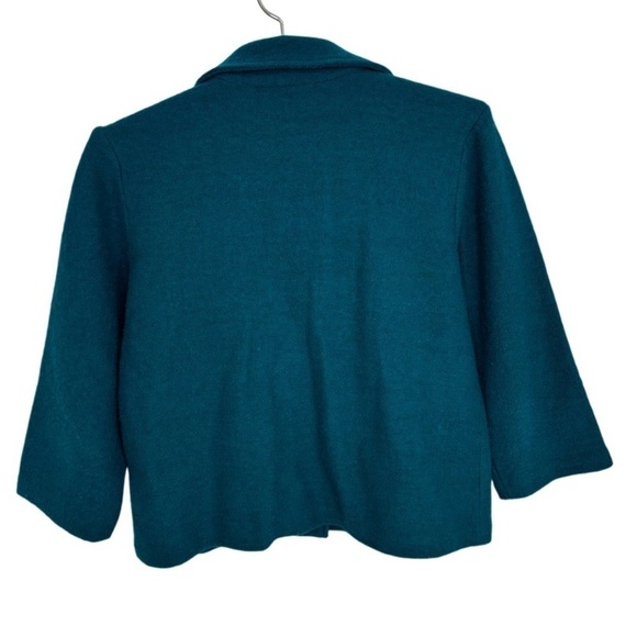 EVAN-PICONE 100% WOOL 3-BUTTON COLLARED TEAL CARDIGAN BLAZER, 3/4 SLEEVE, PL - Picture 6 of 10